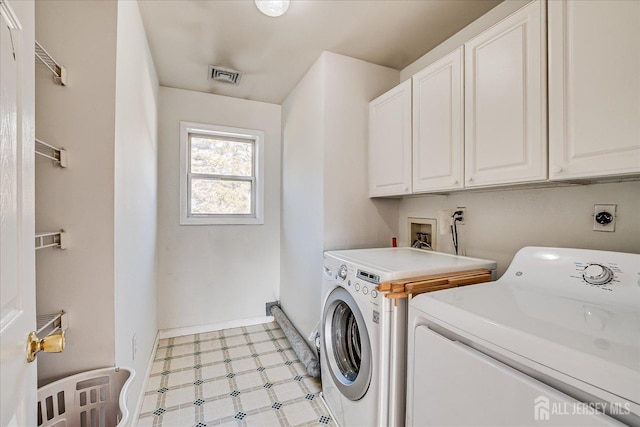 74 Gates Rd, Franklin, NJ 08873 - clothes washing area with separate washer and dryer, cabinet space, visible vents, and light floors