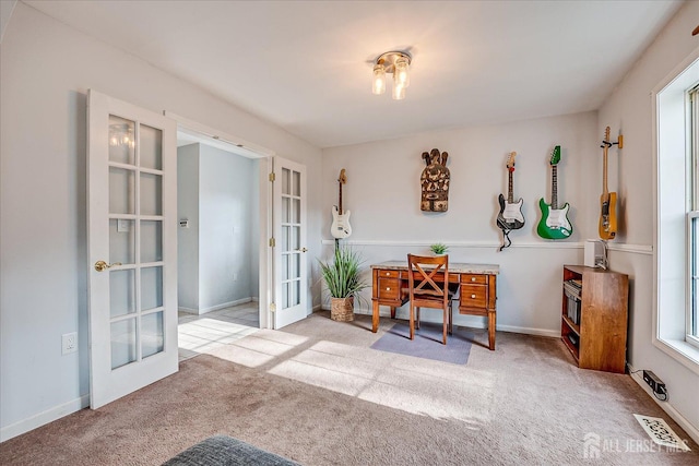 74 Gates Rd, Franklin, NJ 08873 - carpeted office with baseboards, visible vents, and french doors