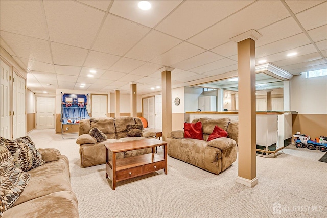 74 Gates Rd, Franklin, NJ 08873 - living room featuring recessed lighting, a drop ceiling, and carpet