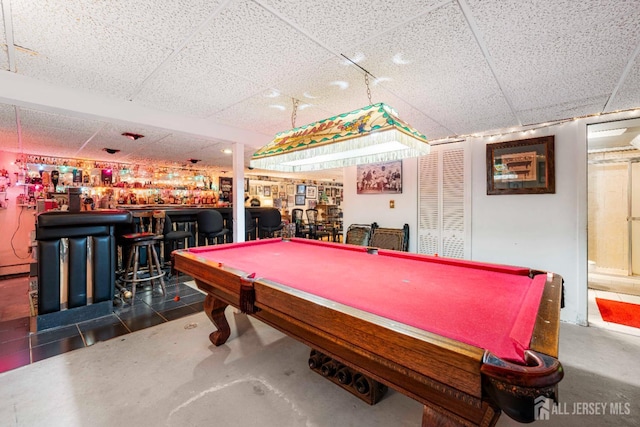 15 E Grant Ave, Colonia, NJ 07067 - game room featuring a drop ceiling, a dry bar, pool table, and concrete flooring