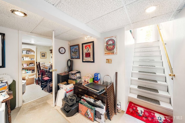 15 E Grant Ave, Colonia, NJ 07067 - below grade area featuring stairs, a drop ceiling, and recessed lighting
