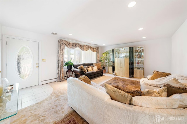 15 E Grant Ave, Colonia, NJ 07067 - tiled living area featuring baseboard heating and recessed lighting