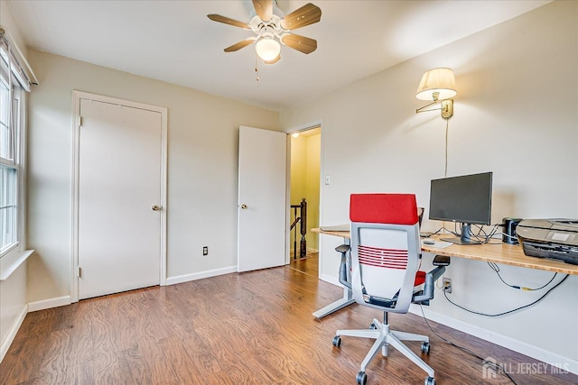40 Azalea Dr, Edison, NJ 08820 - office area featuring wood finished floors, a ceiling fan, and baseboards