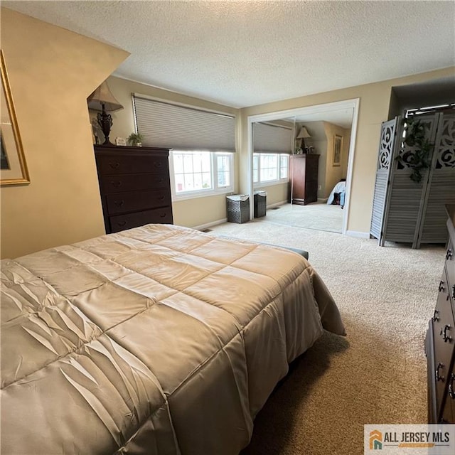 bedroom featuring carpet floors and a textured ceiling