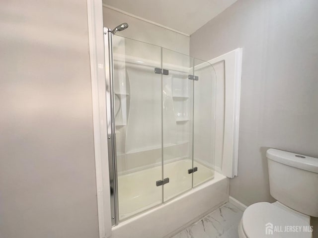 126 Jefferson Ln, Little Egg Harbor, NJ 08087 - full bathroom featuring a shower with shower door, toilet, marble finish floors, and baseboards