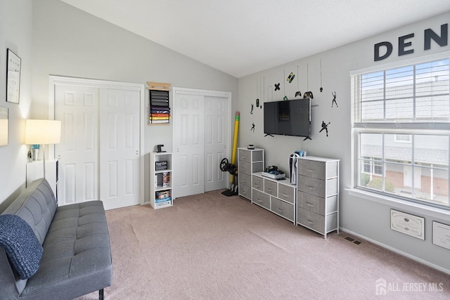 938 Thomas Ave, North Brunswick, NJ 08902 - living area with light carpet, lofted ceiling, and baseboards