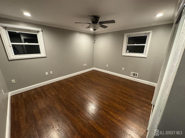 860 Barry Ave, Perth Amboy, NJ 08861 - unfurnished room with ceiling fan, dark wood-type flooring, ornamental molding, and recessed lighting