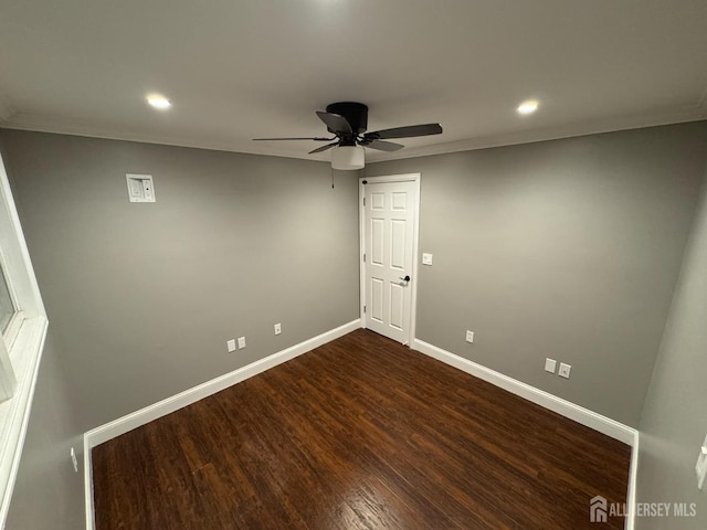 860 Barry Ave, Perth Amboy, NJ 08861 - spare room featuring ceiling fan, recessed lighting, crown molding, and dark wood-style flooring