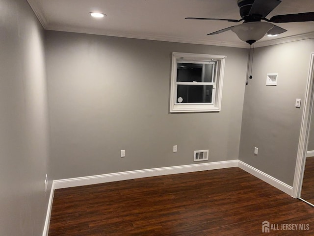 860 Barry Ave, Perth Amboy, NJ 08861 - unfurnished room with ceiling fan, dark wood-style floors, crown molding, and recessed lighting