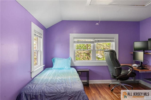 16 Lafayette Ave, Edison, NJ 08837 - bedroom featuring attic access, wood finished floors, lofted ceiling, baseboards, and an office area