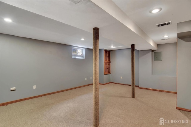 65 Brookview Cir, Jamesburg, NJ 08831 - below grade area with visible vents, carpet flooring, baseboards, and recessed lighting