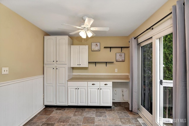 65 Brookview Cir, Jamesburg, NJ 08831 - interior space featuring white cabinets, light countertops, a ceiling fan, stone finish flooring, and visible vents