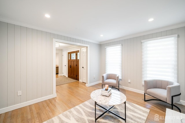 5 Wedgewood Ln, Holmdel, NJ 07733 - living area with crown molding, light wood-style flooring, and recessed lighting