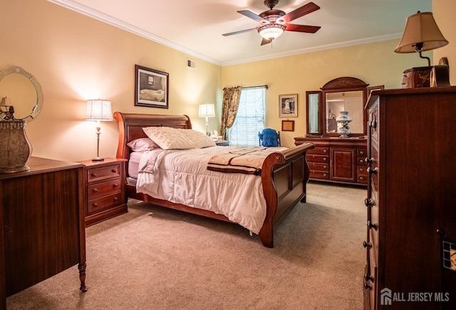 128 Fontaine Ct, Monroe, NJ 08831 - bedroom featuring light colored carpet, crown molding, and ceiling fan
