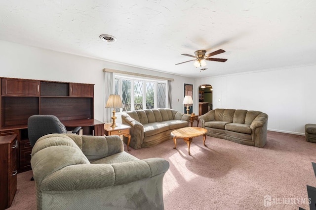 109 Russell St, Woodbridge Proper, NJ 07095 - carpeted living area featuring ceiling fan and arched walkways