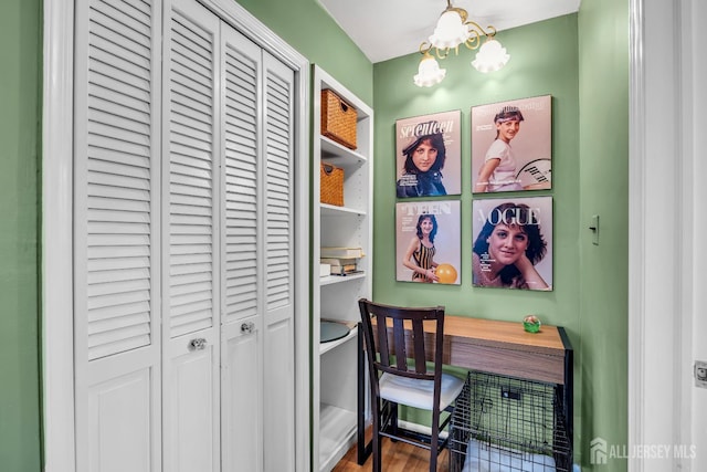 10 Margie Rd, East Brunswick, NJ 08816 - home office featuring a chandelier and wood finished floors