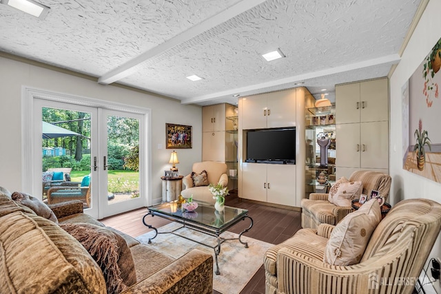 10 Margie Rd, East Brunswick, NJ 08816 - living room with wood finished floors, french doors, and a textured ceiling