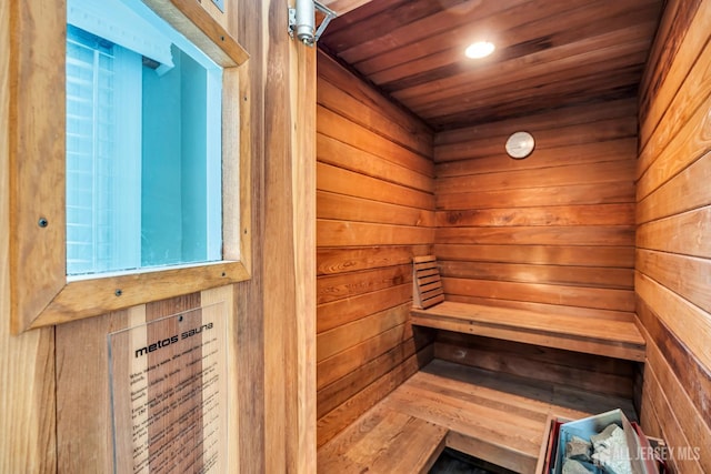 10 Margie Rd, East Brunswick, NJ 08816 - relaxing sauna / steam room with wood ceiling, wooden walls, and recessed lighting