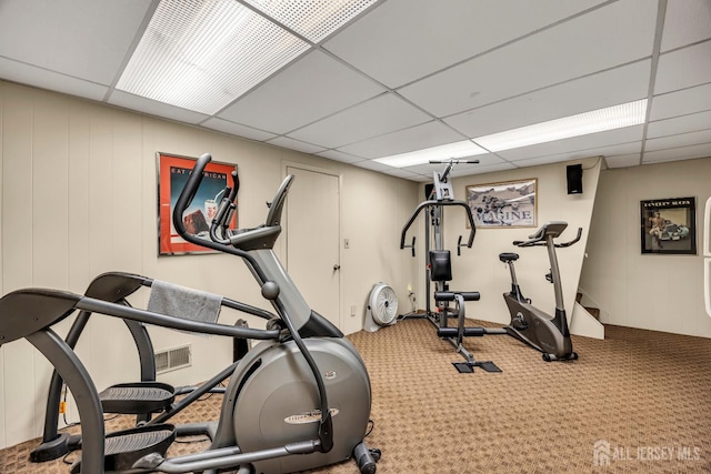 10 Margie Rd, East Brunswick, NJ 08816 - exercise room featuring a paneled ceiling and carpet floors