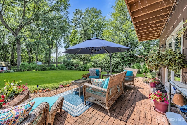 10 Margie Rd, East Brunswick, NJ 08816 - view of patio with an outdoor living space and view of scattered trees