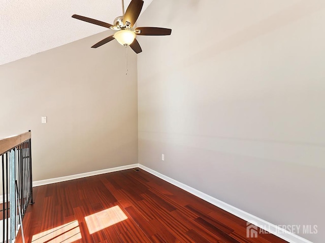1010 Aspen Dr, Plainsboro, NJ 08536 - empty room with ceiling fan, baseboards, wood finished floors, and lofted ceiling
