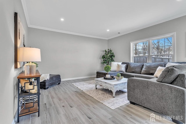 28 Kenmore Rd, Edison, NJ 08817 - living room with ornamental molding, light wood-style floors, recessed lighting, and baseboards