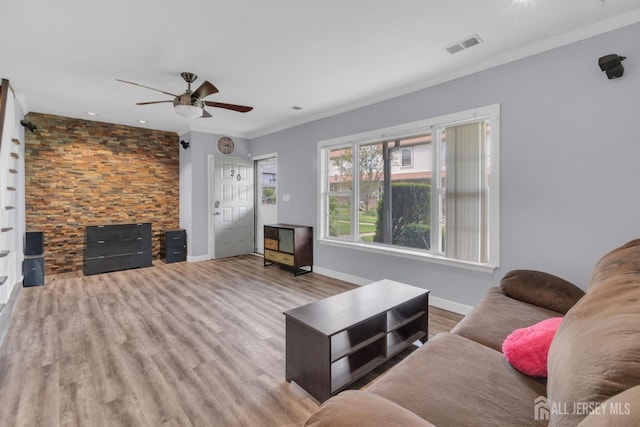20 Sassafras Ct, North Brunswick, NJ 08902 - living room with a ceiling fan, wood finished floors, ornamental molding, baseboards, and recessed lighting
