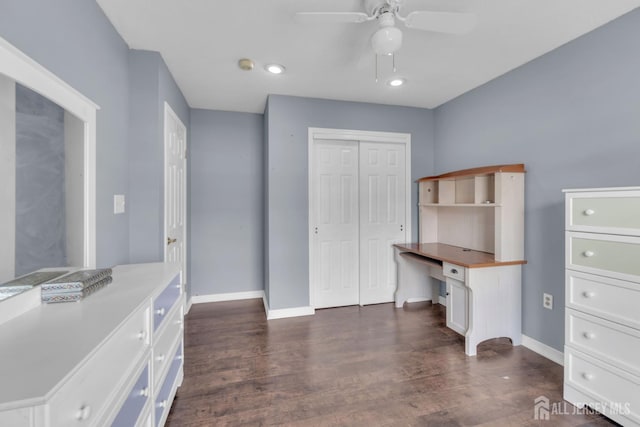 20 Sassafras Ct, North Brunswick, NJ 08902 - unfurnished office with a ceiling fan, baseboards, dark wood-style floors, and recessed lighting