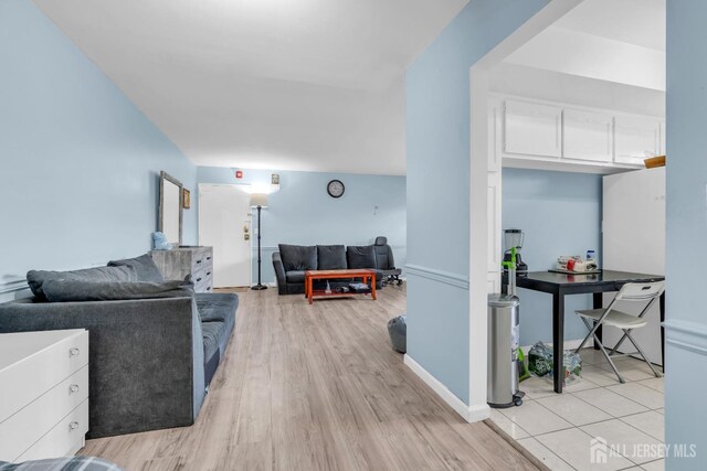 living room featuring light wood-type flooring