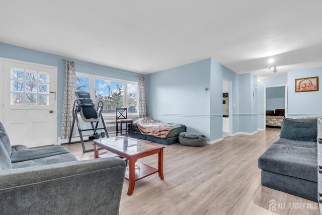 living room with light hardwood / wood-style floors