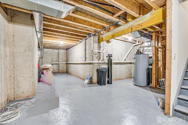 unfinished basement with water heater