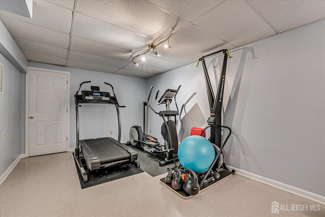 7 Cambridge Ct, East Brunswick, NJ 08816 - exercise area with a paneled ceiling and baseboards