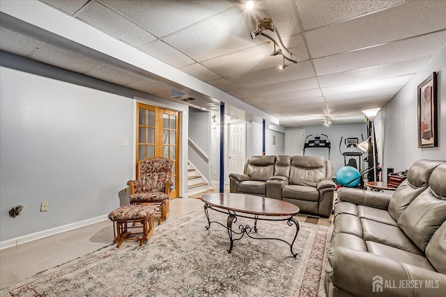 7 Cambridge Ct, East Brunswick, NJ 08816 - living room featuring stairway and a drop ceiling
