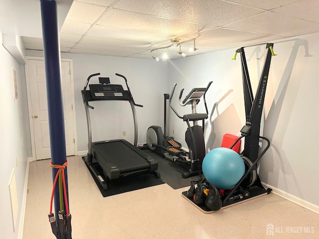7 Cambridge Ct, East Brunswick, NJ 08816 - exercise area featuring a drop ceiling and baseboards