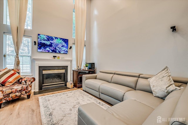 7 Cambridge Ct, East Brunswick, NJ 08816 - living area with a towering ceiling, wood finished floors, and a fireplace with flush hearth