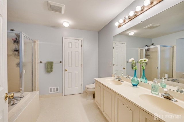 7 Cambridge Ct, East Brunswick, NJ 08816 - bathroom featuring a stall shower, double vanity, tile patterned flooring, and a bathtub
