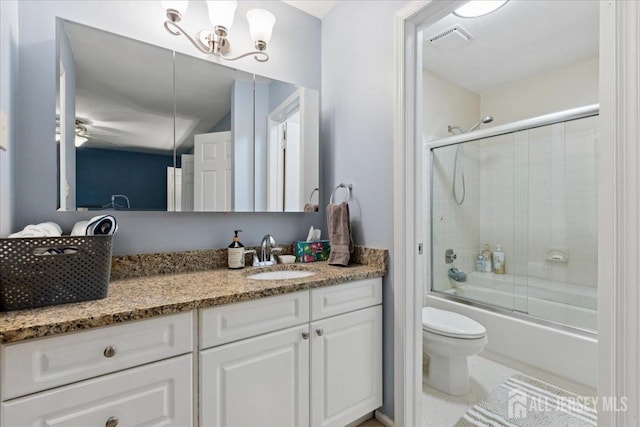 11 Excalibur Ct, Old Bridge, NJ 08857 - bathroom with vanity, enclosed tub / shower combo, tile patterned floors, and ceiling fan
