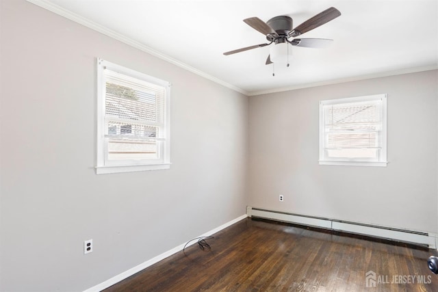 137 Safran Ave, Edison, NJ 08837 - unfurnished room featuring baseboard heating, plenty of natural light, crown molding, wood finished floors, and a ceiling fan