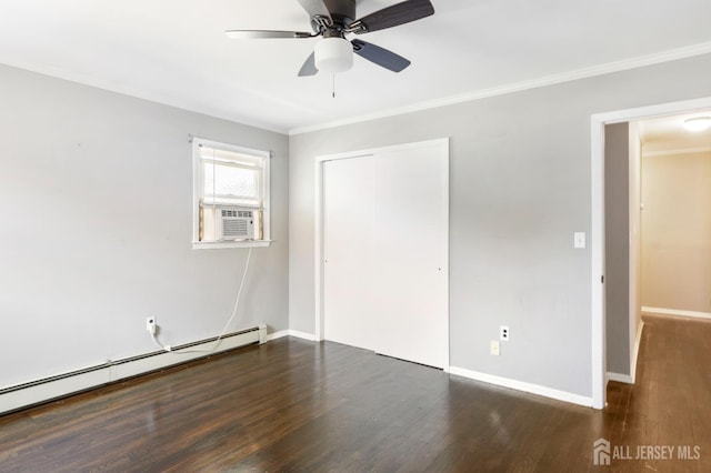 137 Safran Ave, Edison, NJ 08837 - unfurnished bedroom with a baseboard heating unit, cooling unit, wood finished floors, ornamental molding, and a closet