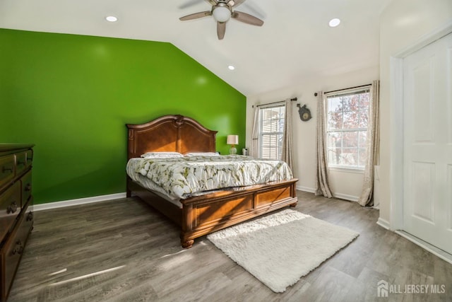 1404 Yarrow Cir S, Brunswick, NJ 08810 - bedroom with vaulted ceiling, wood finished floors, recessed lighting, and a ceiling fan
