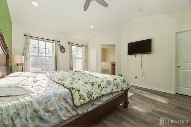 1404 Yarrow Cir S, Brunswick, NJ 08810 - bedroom featuring vaulted ceiling, wood finished floors, recessed lighting, and a ceiling fan