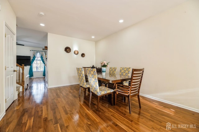 1404 Yarrow Cir S, Brunswick, NJ 08810 - dining room with wood finished floors, stairway, and recessed lighting