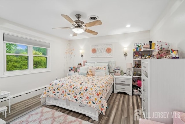 9 Valley Forge Dr, East Brunswick, NJ 08816 - bedroom featuring wood finished floors, recessed lighting, ceiling fan, and a baseboard radiator