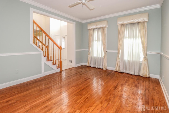 8 Staudt Ct, Franklin, NJ 08873 - unfurnished room featuring a ceiling fan, hardwood / wood-style flooring, stairs, and crown molding