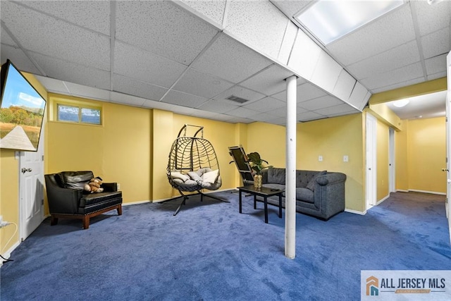 19 Edgegrove St, Edison, NJ 08837 - below grade area with carpet and a paneled ceiling