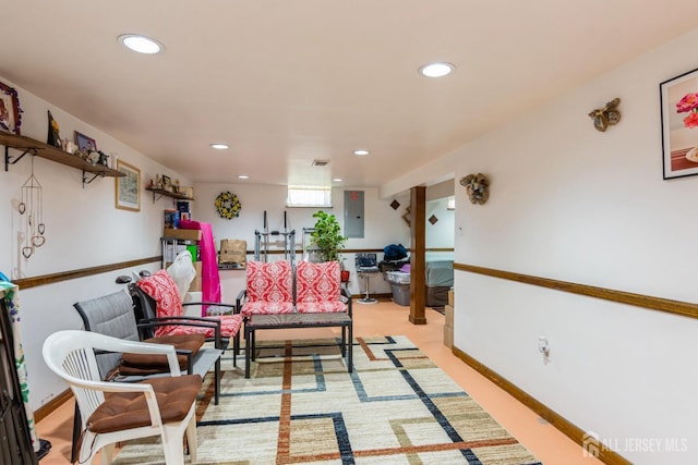 157 Orange St, Edison, NJ 08817 - living room featuring electric panel, recessed lighting, and baseboards