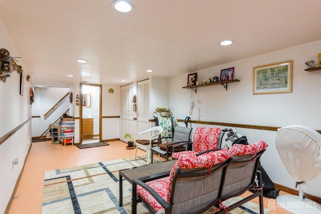 157 Orange St, Edison, NJ 08817 - living area featuring recessed lighting, stairs, and baseboards