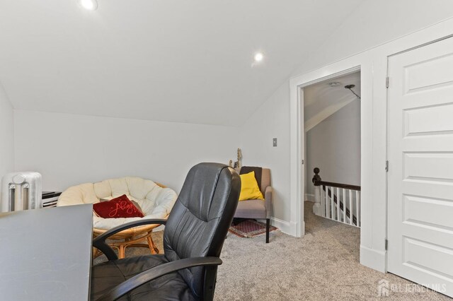 307 S 4th Ave, Highland Park, NJ 08904 - office area with lofted ceiling, carpet floors, and recessed lighting