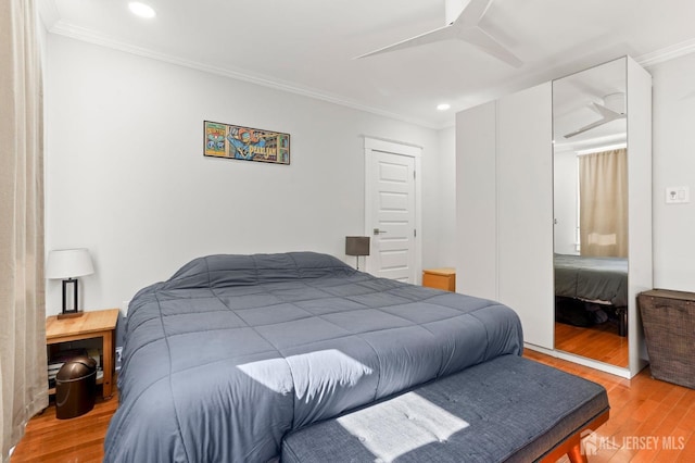 307 S 4th Ave, Highland Park, NJ 08904 - bedroom with ornamental molding, light wood-type flooring, recessed lighting, and ceiling fan