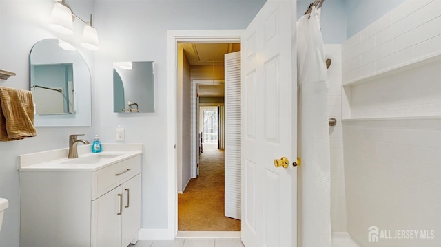234 Wycoff Way E, Brunswick, NJ 08816 - bathroom with tiled shower, vanity, and baseboards